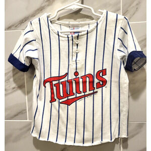 Vtg 1988 Minnesota Twins White Blue Striped Tee Child L 7 Garan YK